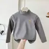 Camiseta Meia Gola de Veludo Infantil para Bebê Camiseta Básica Meninos Outono e Inverno 2025 Meninas Estilo Coreano Camiseta de Manga Longa