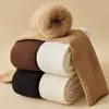 Meias 3/4 para Mulheres no Outono e Inverno com Forro de Lã e Espessadas de Tubo Longo Aquecidas para Pernas Coberturas de Joelho Imitação de Caxemira Lã Sintética Meias Acima do Joelho