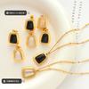 Pendientes y collar sencillos y modernos de estilo japonés y coreano con diseño geométrico alto, trapezoidales, de ópalo blanco y negro, versátiles y de verano.
