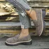 Zapatos Planos Nuevos Primavera y Otoño 2025, Talla Grande Casual de Gamuza Estilo Británico para Mujer, Tacón Grueso, Suela Gruesa, Modelo de Exportación Vintage