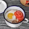 Olla de Esmalte para Shabu-shabu Taza de Té con Cita Brochetas Retro Nostálgico Tazón para Fideos Instantáneos con Tapa Esmalte Clásico Tazón de Esmalte