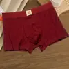 Roupa Íntima Masculina Vermelha Novo Estilo para Casamentos, Jacquard de Algodão, Boxer Briefs Macios e Confortáveis para Jovens Homens