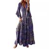 Comércio exterior Europa e Estados Unidos Amazon transfronteiriça Europa e Estados Unidos Vestido longo feminino com estampa de manga trompete e decote em V, cintura alta