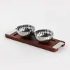 Bandeja Moderna de Madera Maciza de Tres Recipientes Plato de Fruta Decoración Hotel Restaurante Bocadillo Recipiente para Frutos Secos Habitación Modelo Mesa de Café Mesa de Comedor Adorno