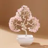 Árbol de la vida de cristal natural aguamarina base de cerámica árbol de la vida de cristal árbol de la fortuna de cristal creativo adornos de fortuna