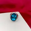 Anel Vintage de Liga com Vidro Colorido Anel Grande, Anel com Pedra Preciosa Roxa Multifacetada Transfronteiriço Tiktok Xiaohongshu