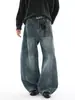 Jeans Retro Americanos Deconstruidos de Pierna Ancha Recta Suelta para Hombre Estilo Nuevo Otoño Vibe High Street Lavados Pantalones Largos