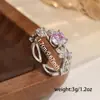 Anillo Romántico de Zirconia con Forma de Hoja Estilo Francés, Exquisita Artesanía de Microincrustación, Anillo Abierto, Accesorio de Ambiente Suave y Sensación de Alta Gama