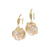 Brincos de Flor de Camélia para Mulheres Estilo Francês de Alto Padrão Cravejados com Strass Zircônia Ganchos de Orelha Luxo Leve Temperamento Senhora Elegante Nicho Único