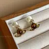 Pendientes de Zirconia Saturno de la Emperatriz Viuda Pendientes Placa de Incienso Mosquitera de Sentido Avanzado Pendientes Sin Agujeros en las Orejas Pendientes de Viento Frío para Mujer