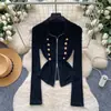 Cardigan Retro Cool Coreano Hebilla Metálica Cremallera Picante Manga Larga Cintura Delgada Superior para Viajar Adelgazante Versátil Capa Base para Mujer