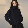 Suéter de cuello alto 100% Cachemira Pura para Mujer, Mismo Estilo que Faye Wong, Suéter de Cachemira Holgado Casual Perezoso, Suéter de Punto Simple