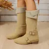 Novas botas de cowboy western versáteis 2026, botas de montaria de verão com salto grosso bordadas acima do joelho, botas de cavalo de bico fino de cano médio, disponíveis em tamanhos grandes