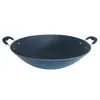 Wok vintage de hierro fundido con revestimiento de esmalte, fondo redondo, sin recubrimiento, sartén grande de hierro con doble asa, olla de cocina antiadherente