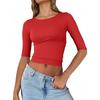 Tops de Primavera para Mujer Transfronterizos Sexy Ajustados Cortos que Muestran el Ombligo Ropa Exterior de Seda de Leche Camisa de Manga Corta para Capas Interiores