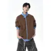 Sudadera cárdigan con cuello alto y bloques de color estilo americano para hombre, talla grande, corte holgado, marca de moda, chaqueta deportiva estilo universitario primavera y otoño