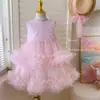 Vestido de Verão para Meninas 2026 Novo Estiloso Vestido Princesa Infantil Bebê Mangas Bufantes Sem Mangas Vestido de Renda
