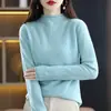 Suéter para Mujer 2026 Principios de Otoño con Cuello Medio Enrollado, Corte Holgado, Adelgazante, Adecuado para el Trabajo, 100% Lana, Básico de Punto Liso Sencillo