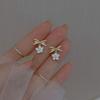 Brincos de laço flor stud all-match strass brincos de pérola simples das mulheres elegante outono e inverno prata banhado joias orelha piercing