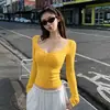 Camiseta Sexy Atractiva con Diseño de Botones en el Cuello en Forma de Corazón para Mujer, Corte Ajustado, Top Estilo Puro Deseo, Camiseta Básica para Otoño e Invierno