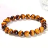 Pulsera de Piedra Ojo de Tigre Amarillo con Patrón de Rayo Natural de Venta Caliente Transfronteriza para Hombres y Mujeres, Pulsera Simple de una Sola Vuelta con Cuentas Redondas, Al por Mayor en Stock