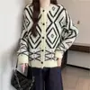 Nueva Chaqueta Suéter Jacquard Acolchado Retro Otoño e Invierno para Mujer, Cuello Redondo, Holgada, Cardigan de Punto Suave y Ceroso, Moda Versátil para Mujer