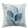Fronha Estampada Cruzada Diária Padrão de Linhas de Galhos e Folhas Azul Dourado para Escritório, Quarto, Sofá