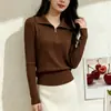 Suéter de punto con cuello medio con cremallera para mujer, nuevo estilo primavera y otoño, solapa, capa interior engrosada, top básico de otoño e invierno