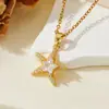 Colgante Versátil y Dulce, Cadena de Acero Inoxidable, Colgante de Estrella y Estrella de Mar Incrustado con Diamantes, Collar de Circonita que No se Desvanece para Mujer