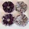 Lazo para el cabello de estilo perezoso con borde de encaje morado taro, diseño a cuadros, scrunchie versátil, accesorio para el cabello de alta gama