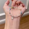 Nuevo Pulsera de Plata Colorida con Flores Pequeñas para Mujer, Diseño de Nicho, Joyería de Moda Exquisita y Sencilla con Piedras Arcoíris, Tendencia