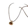 Collar de cuerda de cuero con piedra de ojo de tigre para otoño e invierno, estilo Maillard Yadan para mujer, cadena larga de lana, cadena de clavícula sencilla de moda.