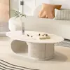 Mesa de centro de pizarra con forma ovalada para sala de estar, moderna, de alta gama, simple, adecuada para espacios pequeños, estilo crema, popular en línea