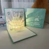 Cartão de aniversário musical com luz 3D estéreo bolo cartão de felicitações gravável presente feito à mão DIY cartão de bênção para funcionários