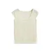 My078-Moda Europeia e Americana Elegante Gola Quadrada Manga Curta Camiseta para Mulheres 2026 Primavera e Verão Novo Estilo Sexy Emagrecimento Visual Peça Básica Malha