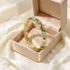 Pulsera Vintage Transfronteriza de Cloisonné con Tallado de Hoja de Arce e Incrustaciones de Piedra, Pulsera Esmaltada Multicolor de Gota al por Mayor
