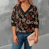 Suministro Exclusivo Transfronterizo para Comercio Exterior Ropa para Mujer Tallas Grandes, Temporada de Primavera Color Sólido Cuello en V de Moda Simple Versátil Waffle Manga Larga Camiseta Top