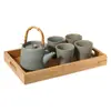 Juego de tetera con viga elevadora estilo japonés y tazas de té, botella de agua de cerámica vintage, gran capacidad, para el hogar, sala de té de alta calidad, juego de té de gres