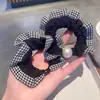 Faixa de Cabelo de Renda Xadrez Preto e Branco Retrô, Elástico de Cabelo Feminino para Rabo de Cavalo Alto, Alta Elasticidade e Sem Danos ao Cabelo, Faixa de Cabelo Elástica
