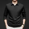 Camisa Polo Cruzada con Cuello Recortado para Hombre Primavera 2025 Nueva Casual Versátil Color Sólido Cuello Solapa Camiseta de Manga Larga para Hombre