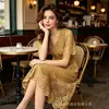 Comércio Exterior Transfronteiriço Exclusivamente para Amazon: Vestido Feminino de Renda com Decote V e Corte Evasê, Vestido de Férias de Manga Curta em Forma de Leque para Primavera e Verão