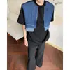 Verano Nicho Mezclilla Costura Falso Dos Piezas Chaleco Hombrera Camiseta de Manga Corta para Hombre Diseño Callejera Fresca Sentido del Diseño Gordo Guapo Camiseta de Media Manga