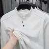 Mercadorias de Hangzhou 270g Moletom com gola Henley masculino gola alta meio botão manga longa top camiseta outono e inverno fonte direta da fábrica