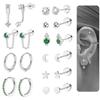 Amazon Novos brincos de clipe de orelha Ouro verdadeiro galvanizado Zircão verde Estrela de cinco pontas Brincos de moda distintos em estoque