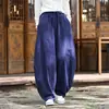 Pantalones de Lino Chinoiserie para Hombre Verano Delgados de Algodón y Lino Pierna Ancha Nuevos Pantalones Chinoiserie Retro para Hombre Pantalones Sueltos Plus