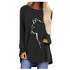 Primavera y Otoño Nuevo Amazon AliExpress Europeo y Americano 3D Creativo estampado de gato manga larga cuello redondo camiseta ropa de mujer