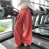Calça atlética de perna larga estilo coreano para mulheres, nova coleção de outono, cintura alta, plissada, adequada para yoga, academia e uso casual, design de perna reta