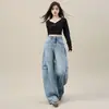 Jeans de Trabajo de Cintura Alta Estilo Urbano para Mujer, Nuevo Estilo Primavera 2026, Multibolsillos, Corte Holgado, Pantalones de Pierna Ancha de Moda
