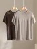 Camiseta de Punto de Tencel y Lino de Manga Corta Estilo Old Money para Mujer, Top Holgado de Verano de Alta Gama con Cuello Redondo, Modelo Nuevo Cómodo y Transpirable