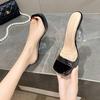 Sandalias y pantuflas de una sola palabra para mujer, verano 2025, talla grande, tacón alto, cabeza cuadrada, plataforma impermeable, conjunto, sandalias y pantuflas de moda para mujer